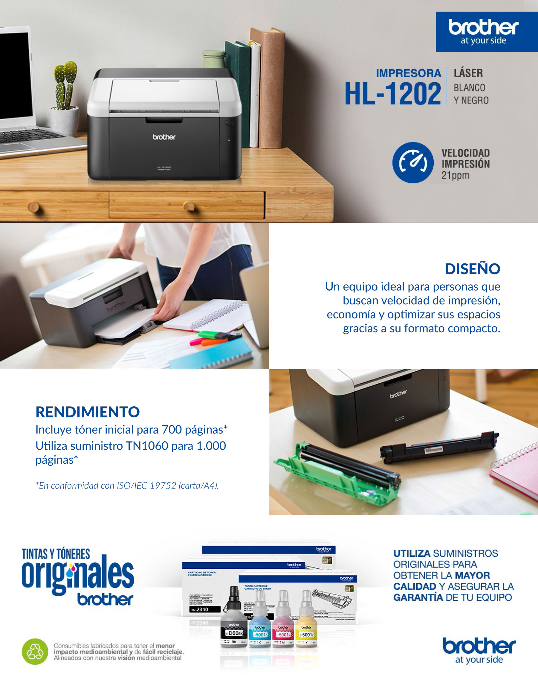 Brother Impresora Láser Blanco y Negro HL-1202