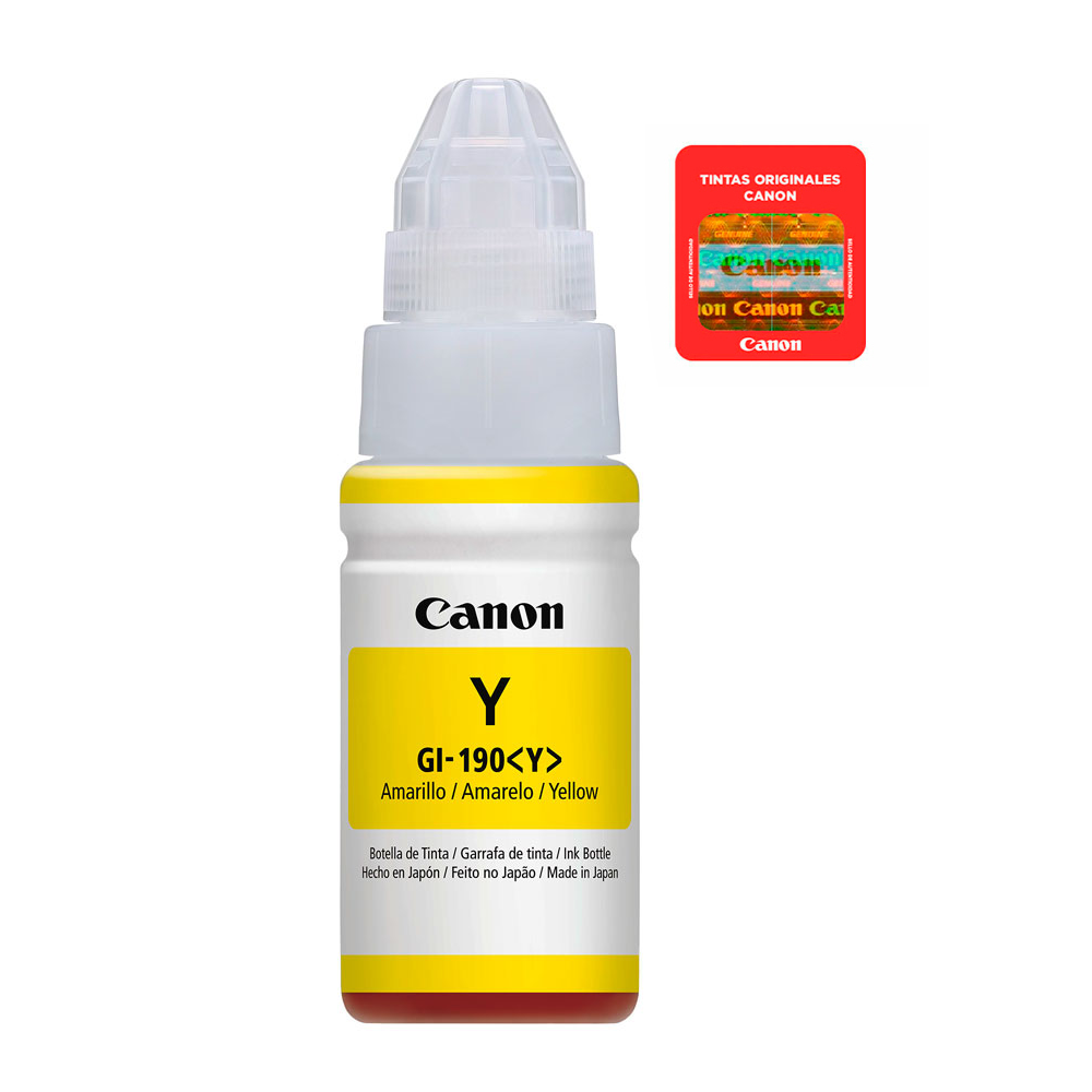 Botella de recarga de tinta Canon Gi-190 Amarillo.