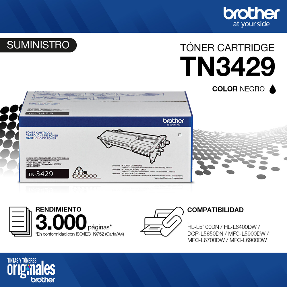 Empaque del t&oacute;ner original Brother TN-3429 de alto rendimiento