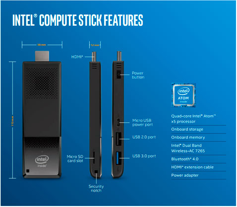Intel Mini PC Intel® Computer Stick STK1AW32SC 2GB Ram 32GB