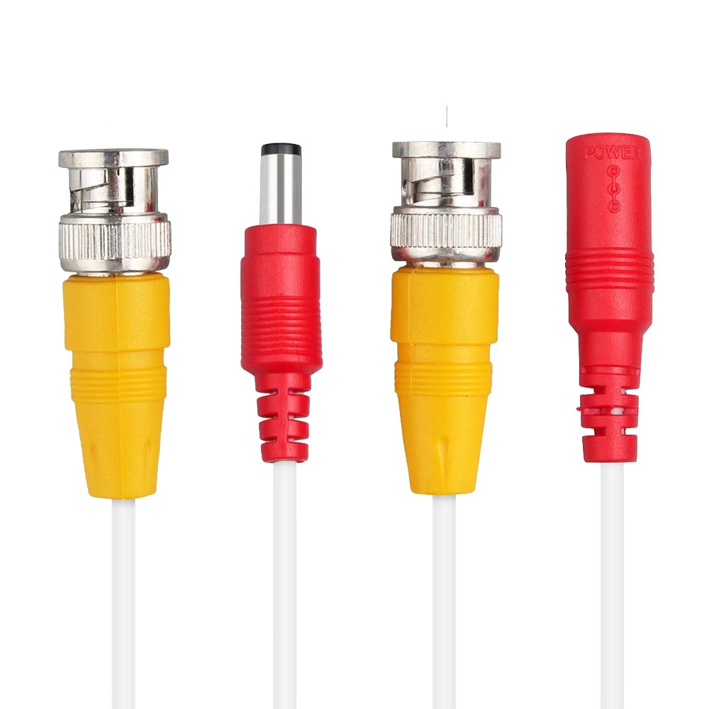 Detalle de conectores BNC y adaptadores RCA incluidos en el kit de cables