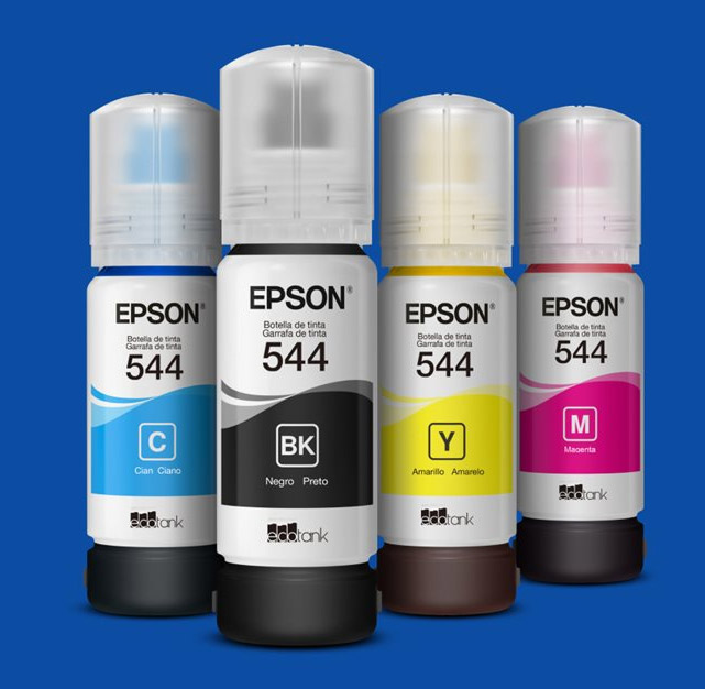 Botellas de tinta original Epson, colores Negro, Cian, Magenta y Amarillo