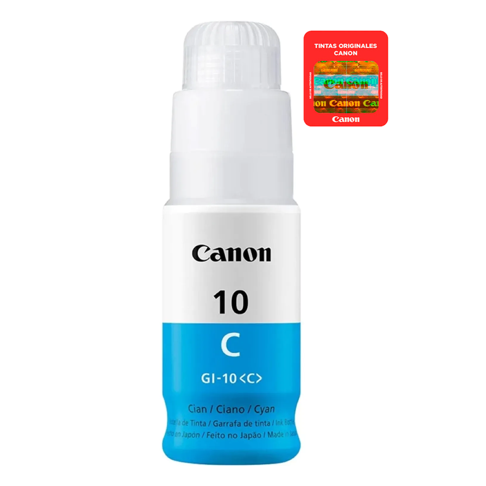 Botella de tinta Canon GI-10C color Cyan.