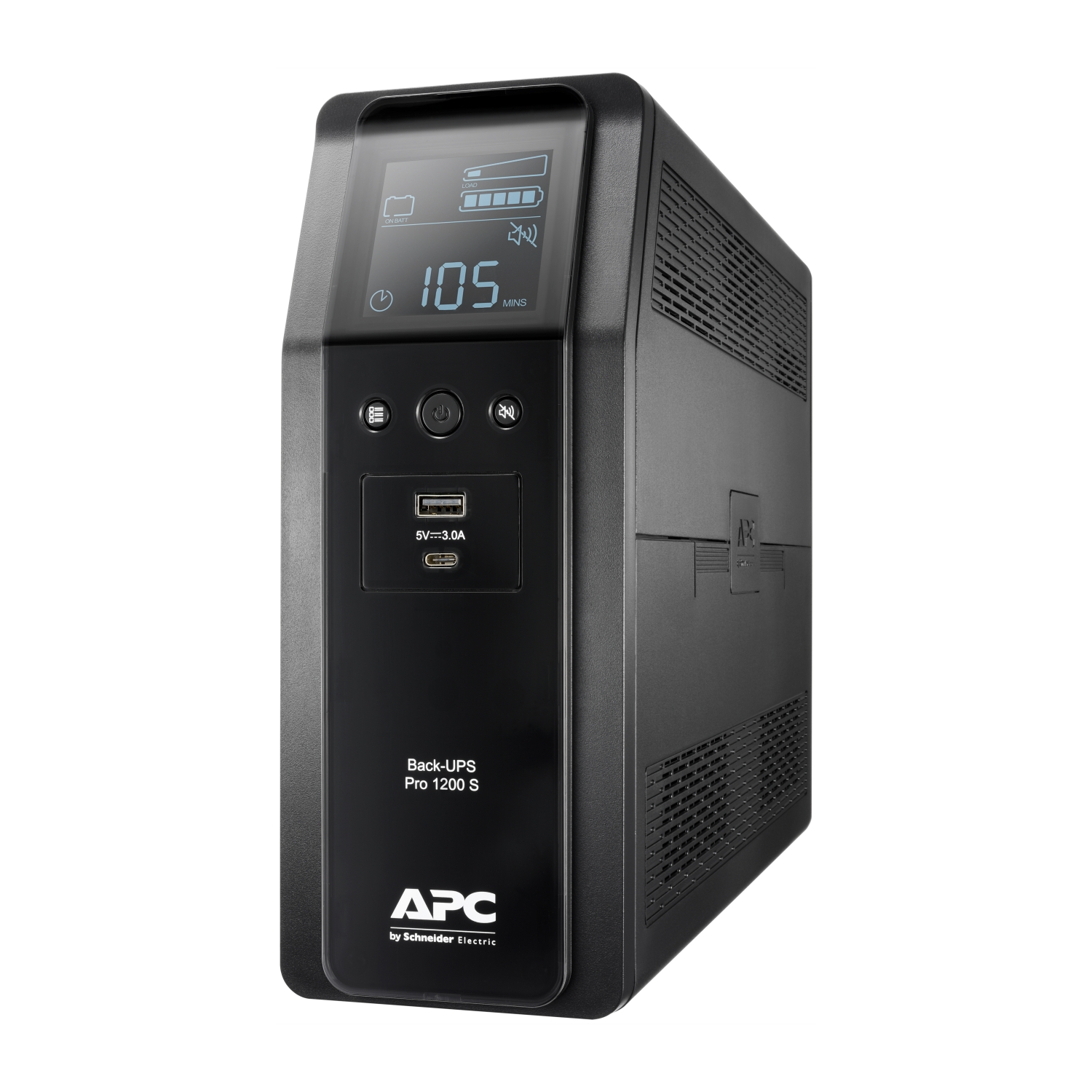 Vista frontal del UPS APC con pantalla LCD
