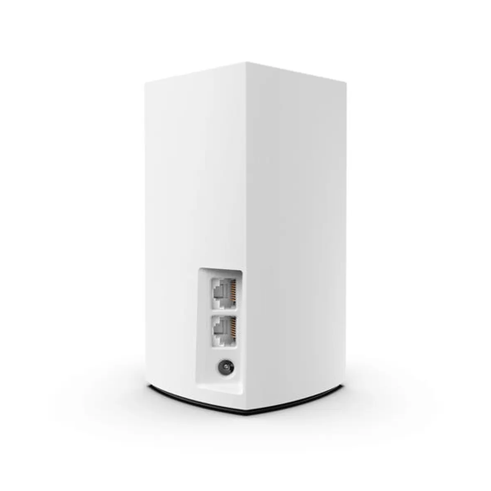 Un nodo Linksys Velop en un entorno de hogar, destacando su dise&ntilde;o compacto.