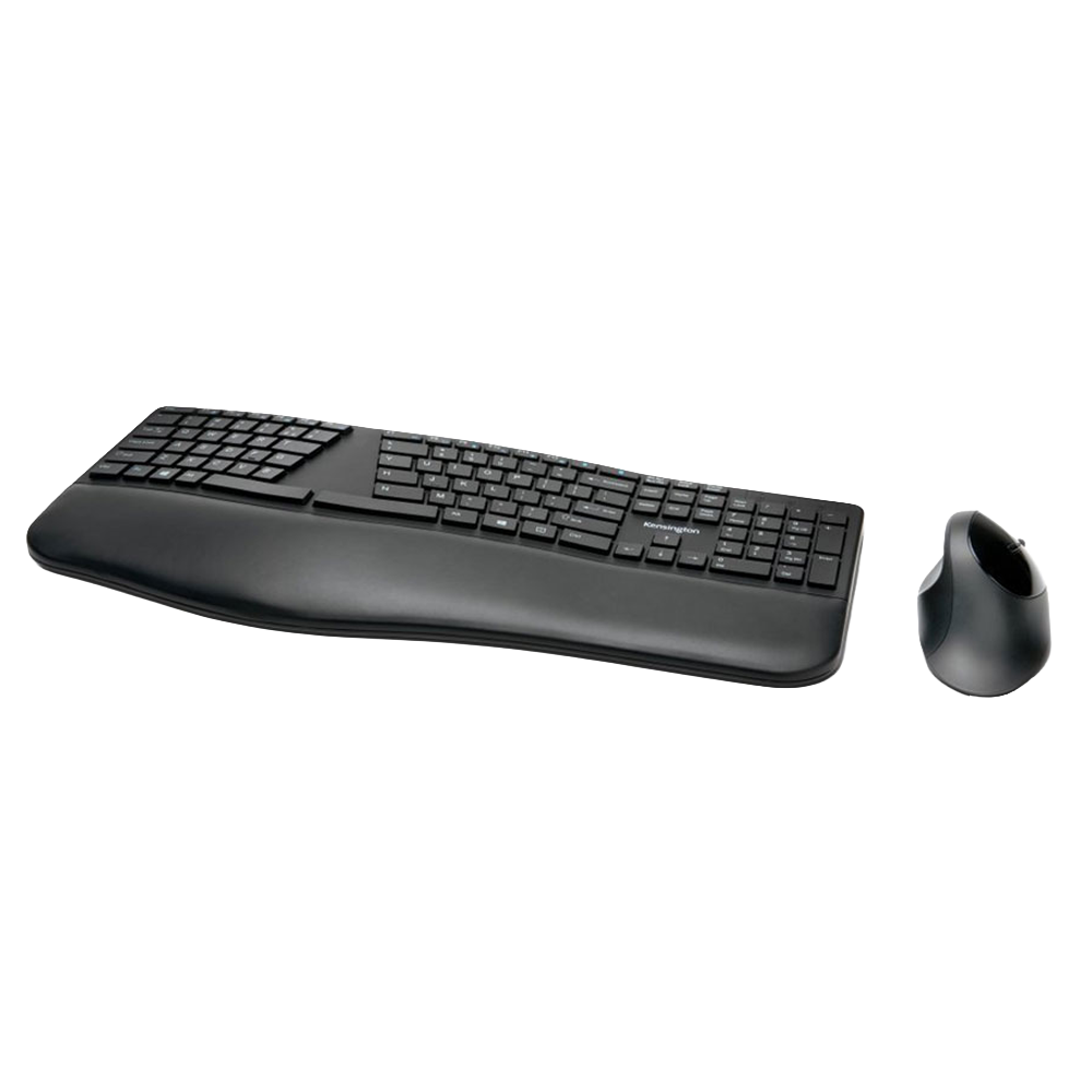 Detalle del teclado ergon&oacute;mico y mouse con botones de navegaci&oacute;n Kensington