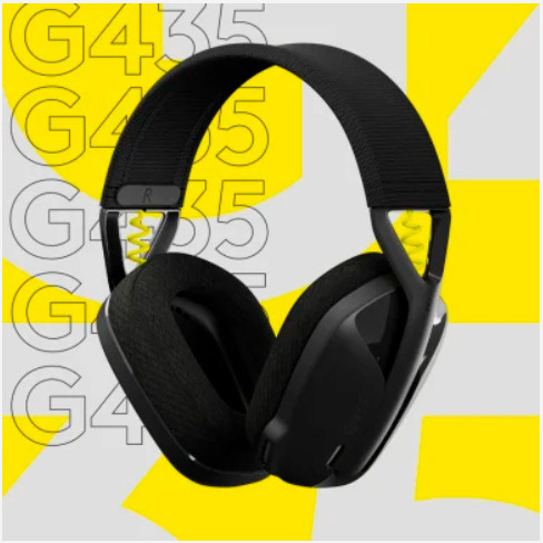Auricular Logitech G435 mostrando la diadema ajustable y almohadillas suaves para confort prolongado