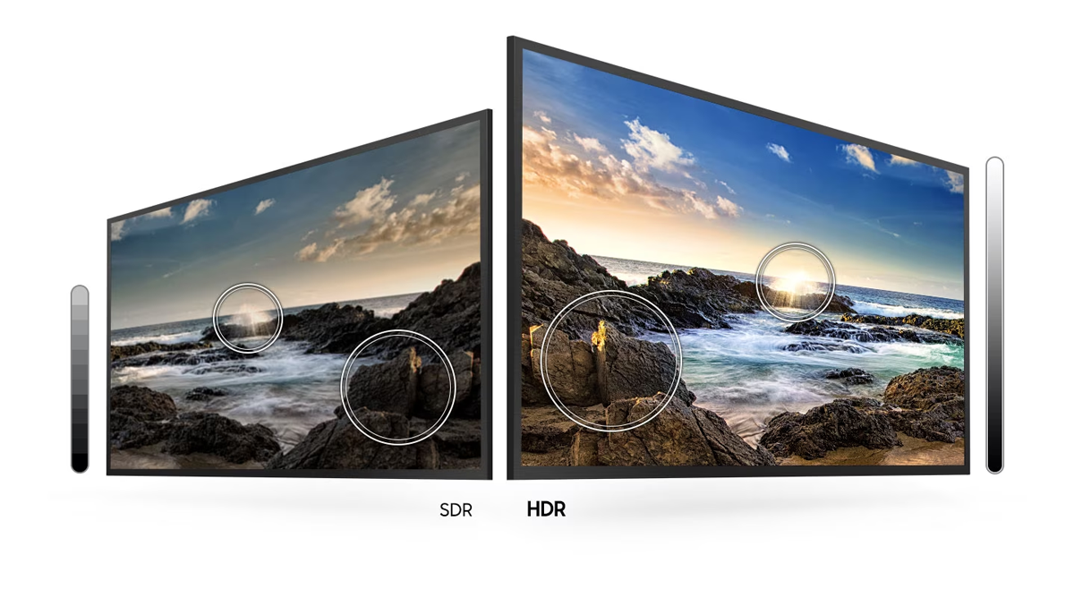Imagen simulada comparando la calidad de imagen del HDR de Samsung HD T4202 versus pantalla tradicional