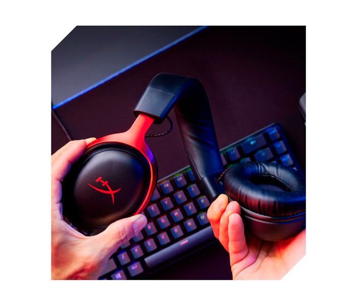 Audifonos Gamer Cloud III Gaming Red Detalle de las almohadillas over ear de los audífonos gamer Cloud 3