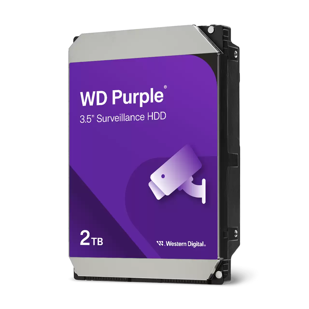 Vista lateral del disco duro de videovigilancia 2TB dise&ntilde;ado para c&aacute;maras de seguridad.