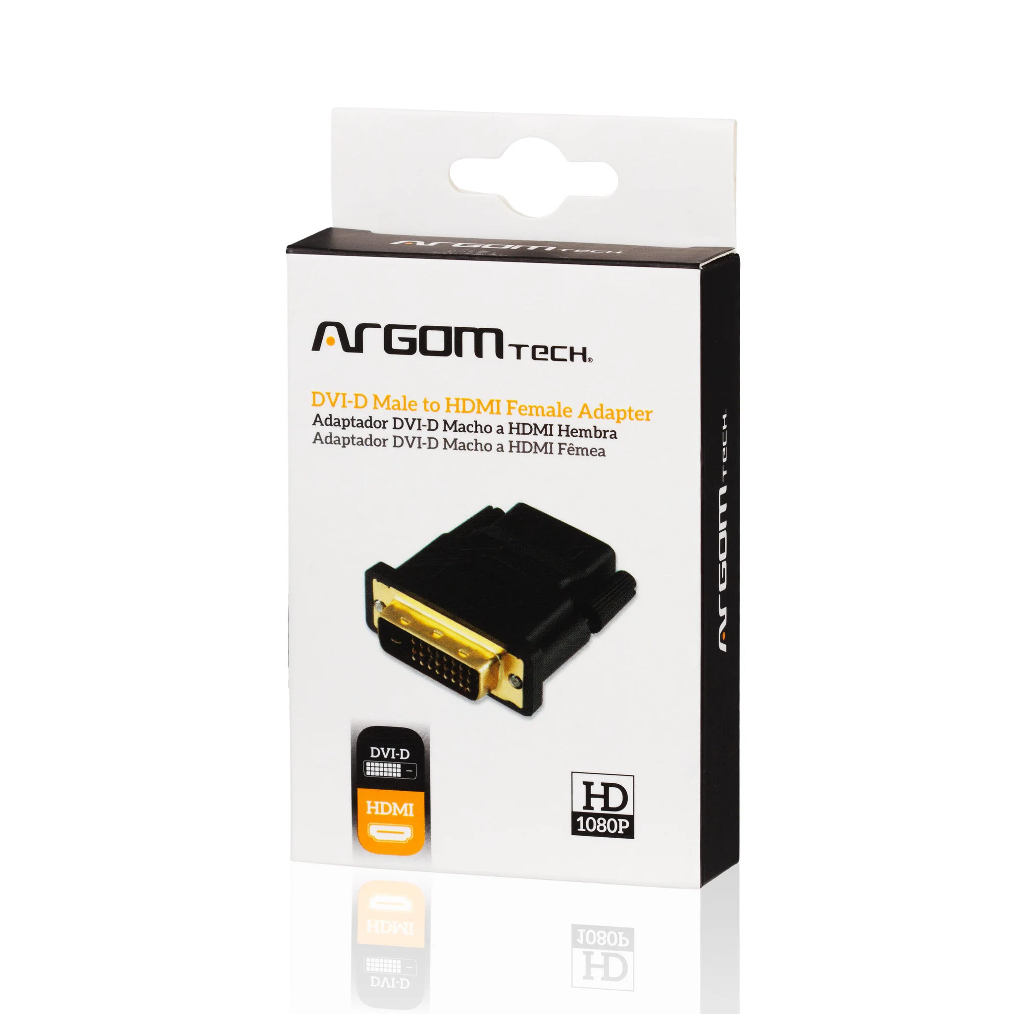 Vista frontal del adaptador DVI-D a HDMI hembra Argom para monitores y proyectores