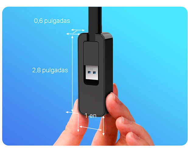 Adaptador USB a Ethernet TP-Link UE306 con carcasa de color negro y detalles del cable