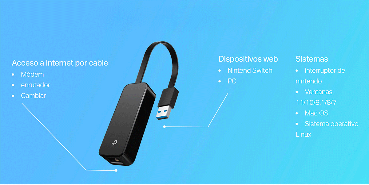 Vista superior del adaptador USB TP-Link UE306, dise&ntilde;o port&aacute;til y ligero para uso diario
