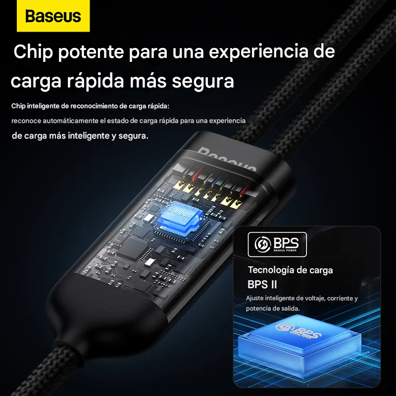 Imagen del cable Baseus de carga r&aacute;pida con doble salida para mayor compatibilidad