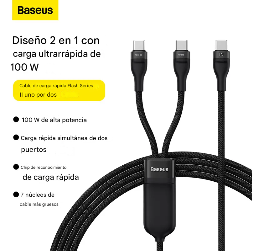 Cable Baseus de carga r&aacute;pida con doble punta y cuerpo reforzado