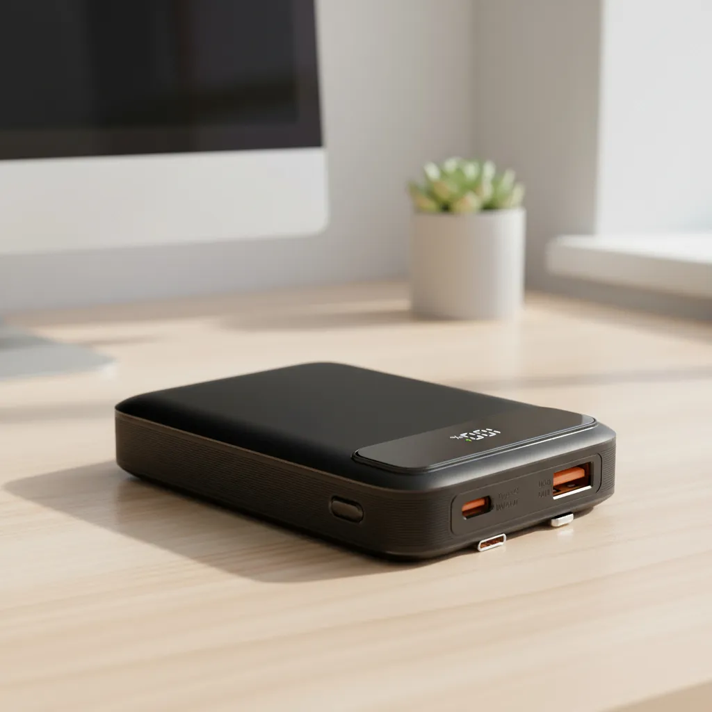 Bater&iacute;a externa Gyrux 20W vista frontal en color negro con dise&ntilde;o compacto.