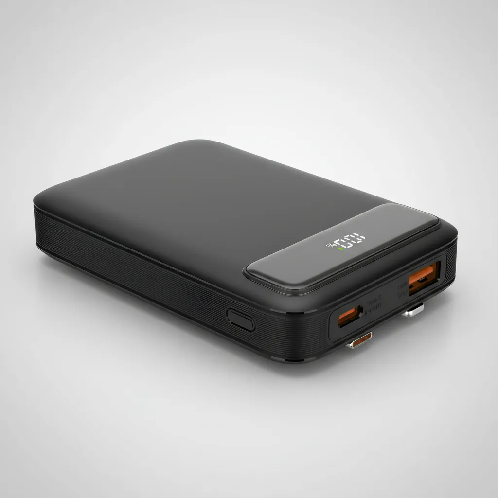 Power bank Gyrux 20W en vista lateral mostrando su dise&ntilde;o delgado y port&aacute;til.