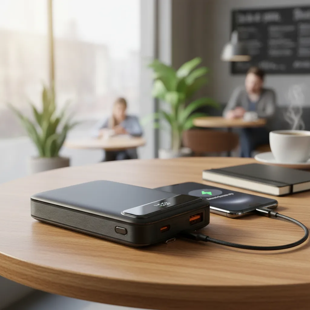 Bater&iacute;a externa Gyrux 20W ilustrando compatibilidad con carga r&aacute;pida.