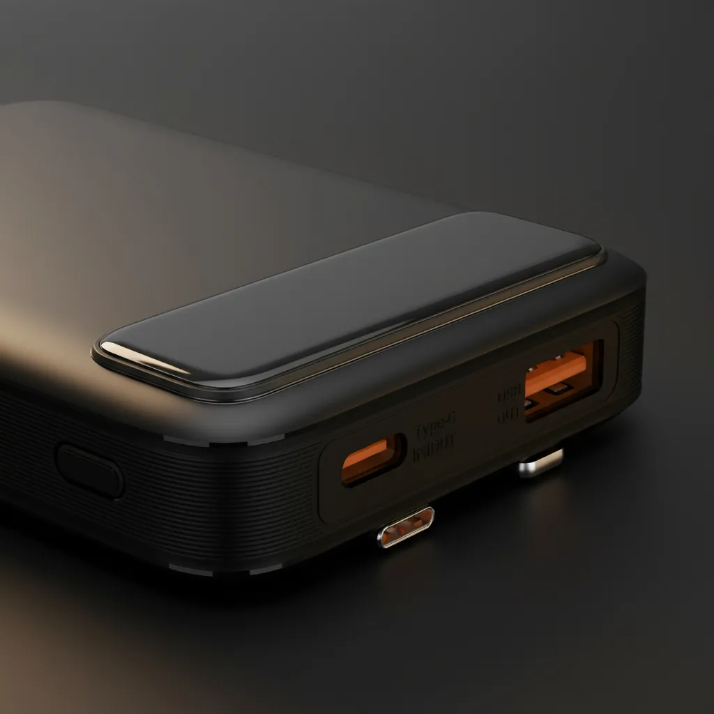 Power bank Gyrux 20W con tel&eacute;fono conectado demostrando su capacidad de carga.
