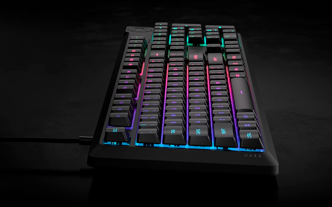 Teclado gamer retroiluminado, teclado gamer K55 CORE RGB, marca corsair, modelo CH-9226C65-SP