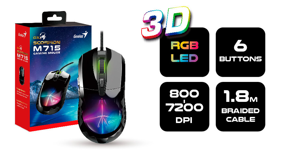 Mouse optico Genius, mouse gamer modelo Scorpion M71, modelo 31040007400