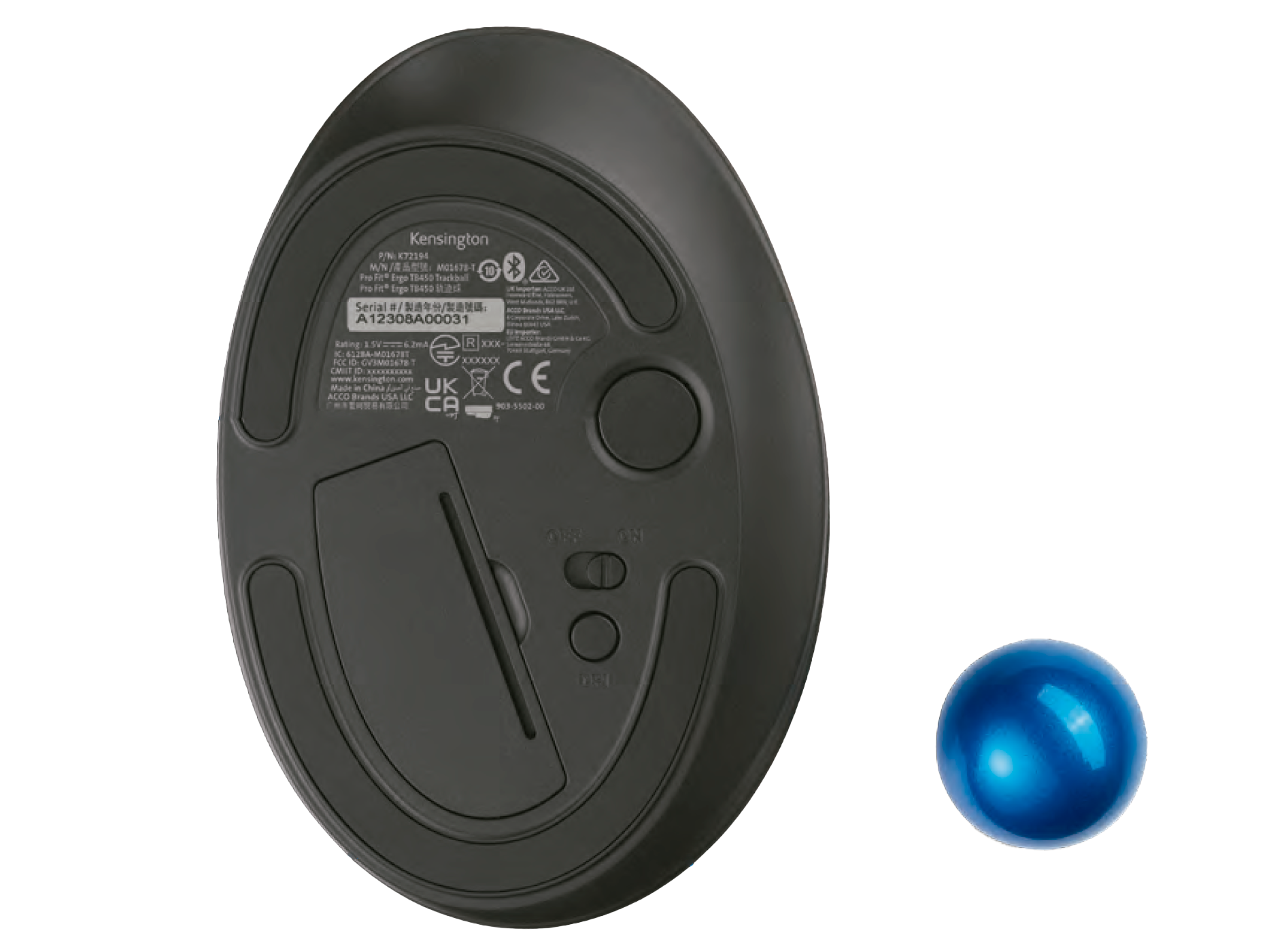 Trackball Mouse Pro Fit® Ergo TB450 Kensington, modelo K72194WW