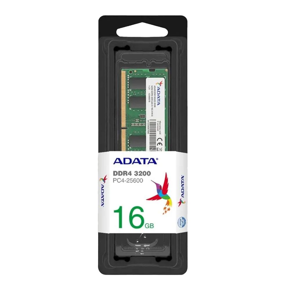 Vista de la etiqueta de la Memoria notebook ADATA con especificaciones t&eacute;cnicas.
