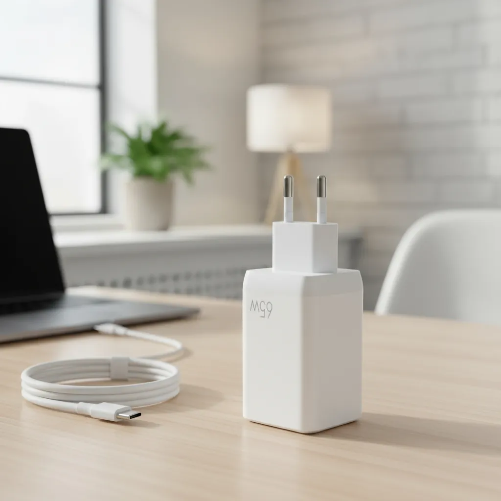 Cargador de pared de carga r&aacute;pida dual mostrando sus dos puertos USB para carga simult&aacute;nea.