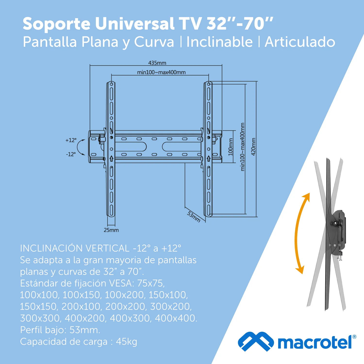 Soporte para TV 32 a 70 pulgadas, Económico Macrotel