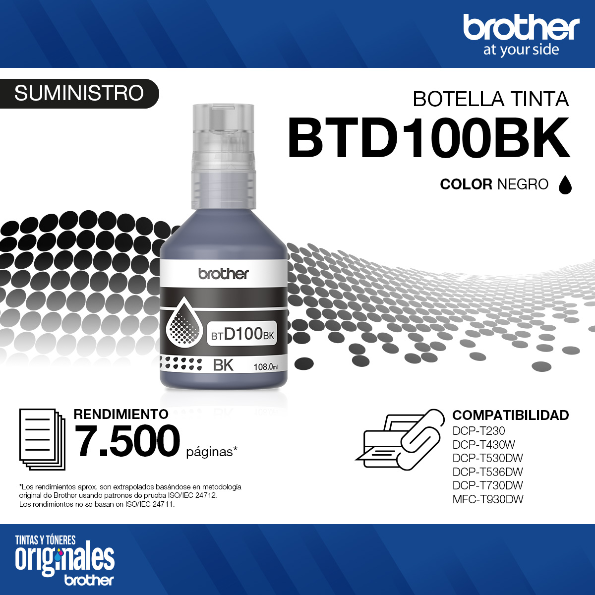 Botella de Tinta Original Brother BTD100BK Negro