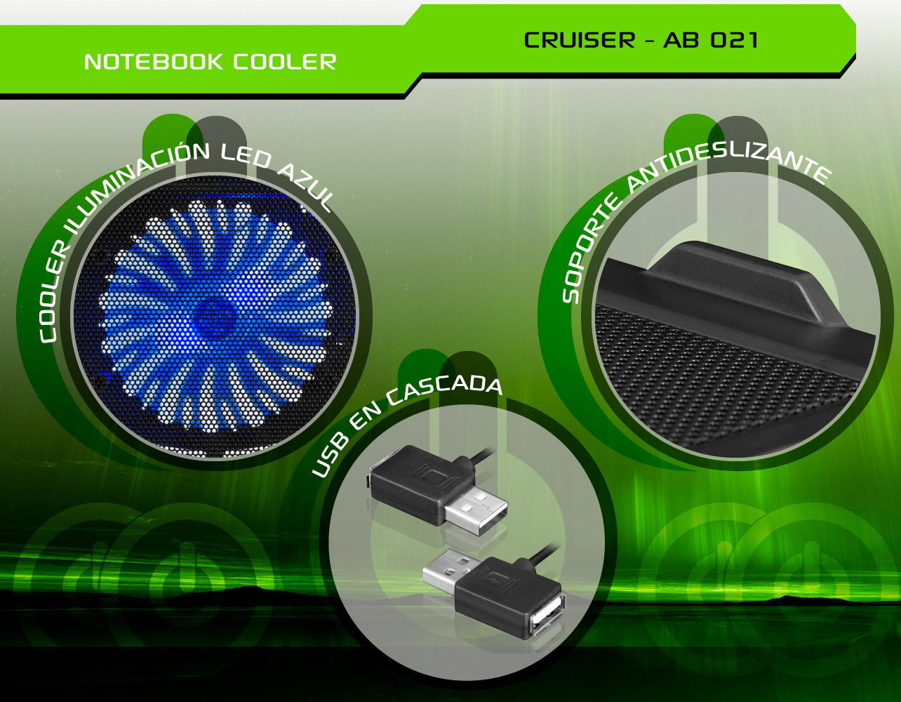 Base para Notebooks con cooler 1Fan 12,5cm 2Fan 7cm. Airboom