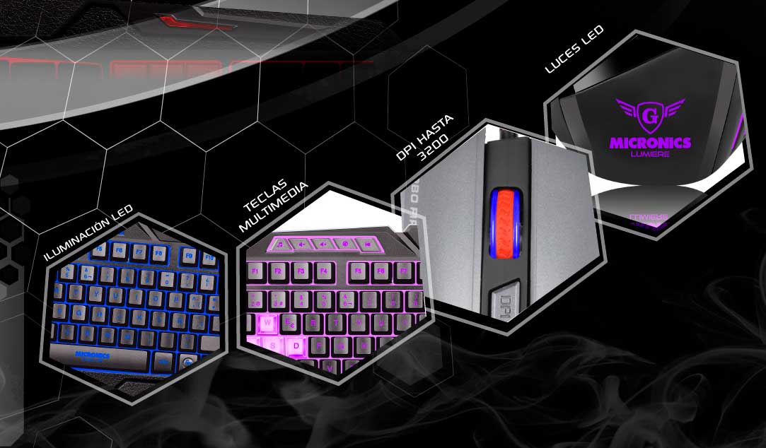 KIT LUMIERE MIC TECLADO + MOUSE GAMER USB MICRONICS