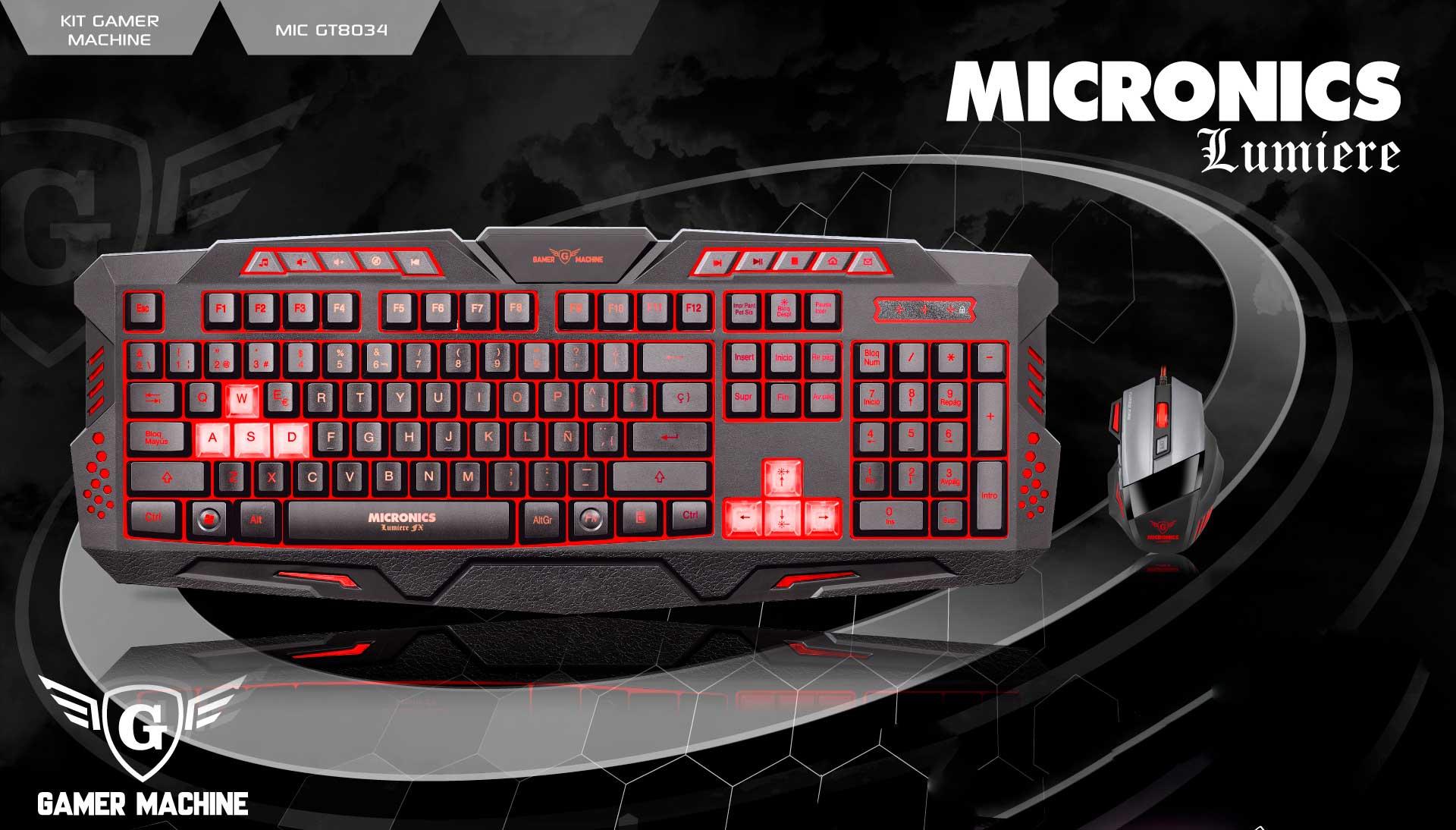 KIT LUMIERE MIC TECLADO + MOUSE GAMER USB MICRONICS