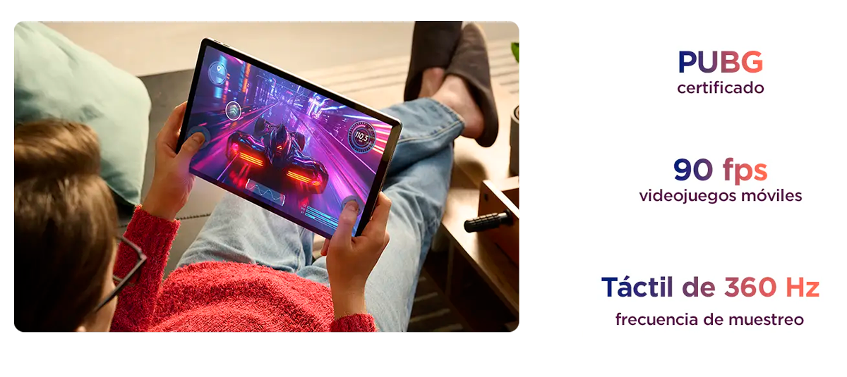 Juega como un profesional con el Tablet Lenovo Idea Tab Pro con sus 90fps y t&aacute;cil de 360Hz con certificaci&oacute;n PUBG
