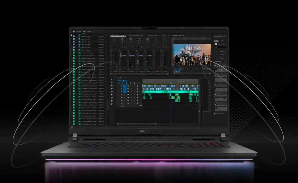 Vista superior del Notebook ASUS U9 ARL HX cerrado sobre una mesa de trabajo