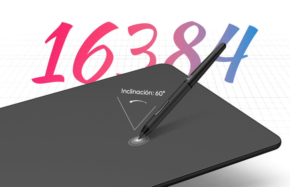 Imagen que muestra el grado de inclinaci&oacute;n que logra el l&aacute;piz y adem&aacute;s una actualizaci&oacute;n con 16.384 niveles de sensibilidad.