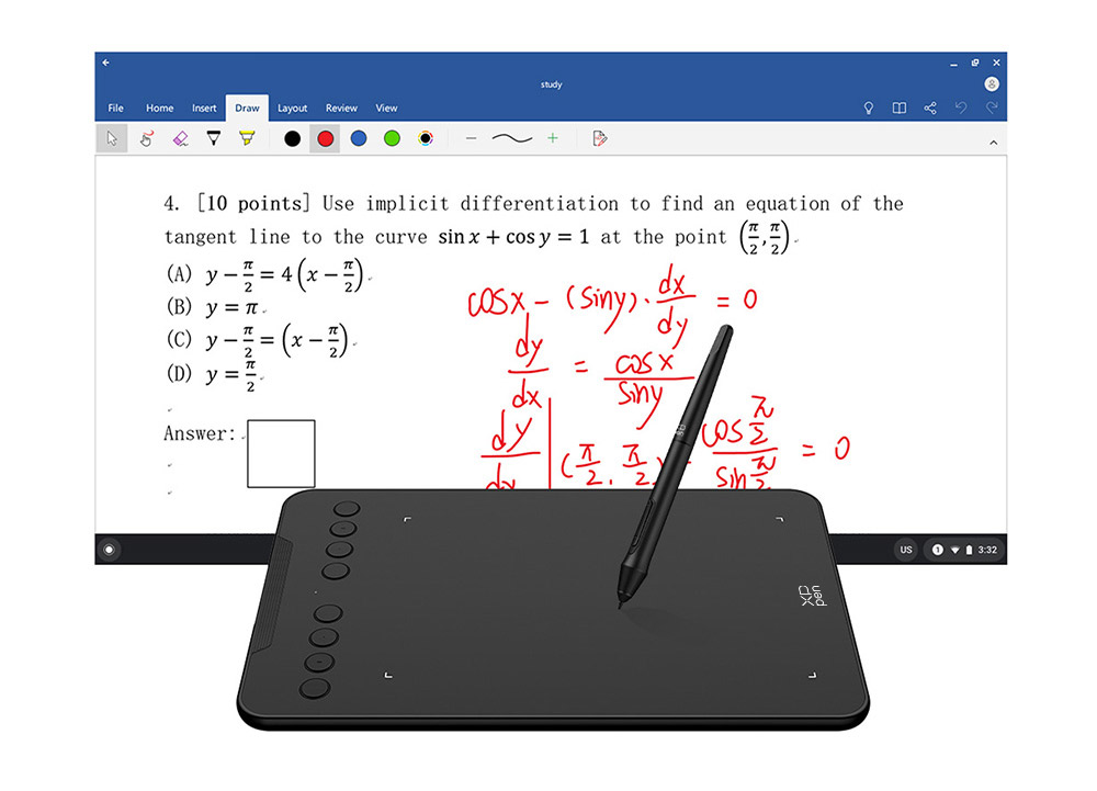 Imagen que muestra la variedad de posibilidades de uso que existe con la tableta y el l&aacute;piz en el area del dise&ntilde;o, la educaci&oacute;n, adem&aacute;s es posible pintar hacer un bosquejo o editar. 