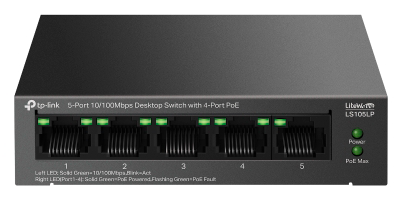 Vista frontal del switch de escritorio TPLink LS105LP