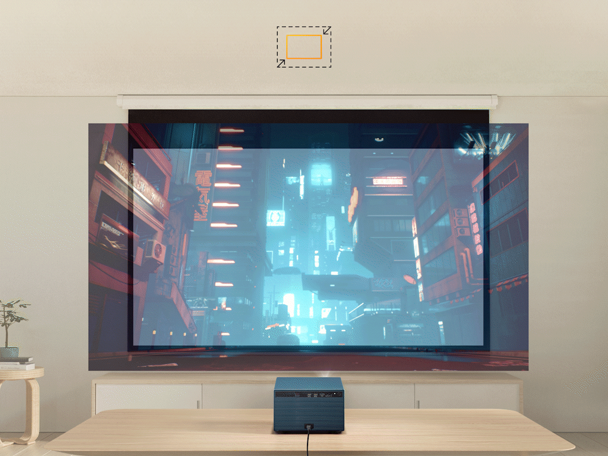 Imagen animada simulada que destaca la capacidad de ajuste autom&aacute;tico de imagen del Proyector LED LX60HD