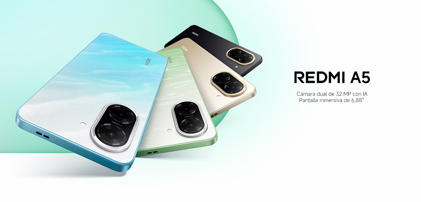 Celular Xiaomi Redmi A5 color negro, vista frontal mostrando pantalla encendida