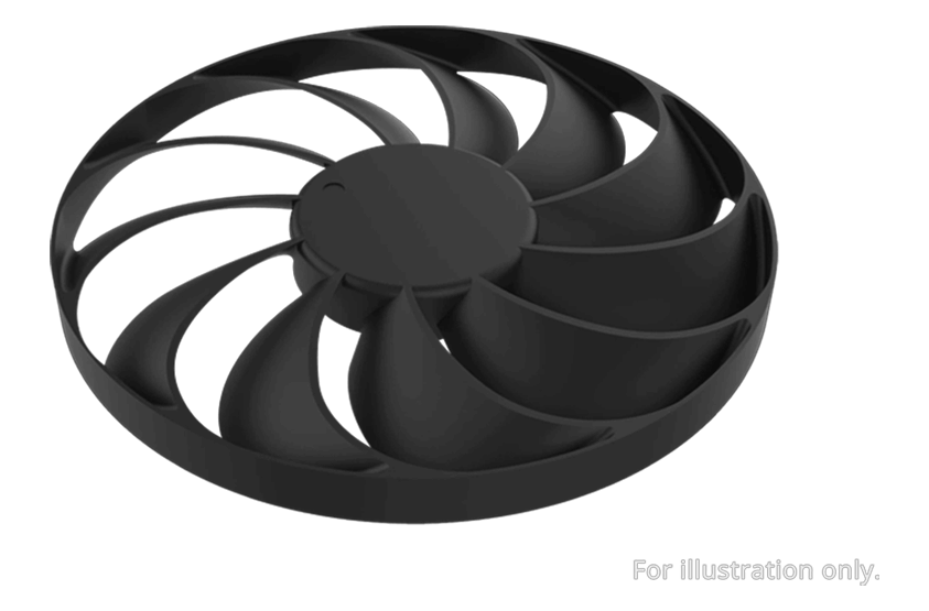 Vista simulada aislada de ventilador de la Tarjeta Gr&aacute;fica Asus PRIME RADEON&trade; RX 9070 XT