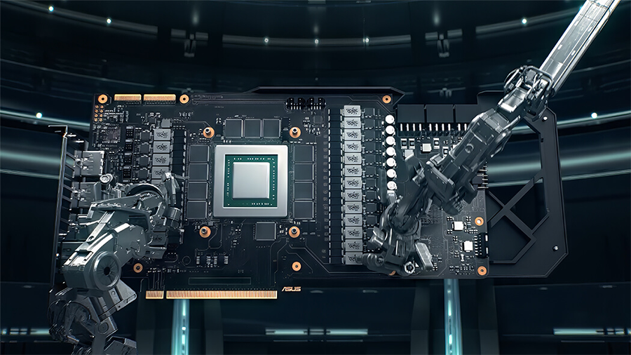 Imagen simulada de ensamblado automatizado de Tarjeta Gr&aacute;fica Asus PRIME RADEON&trade; RX 9070 XT
