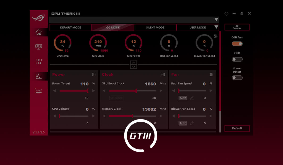 Captura de pantalla de software GPU Tweak III