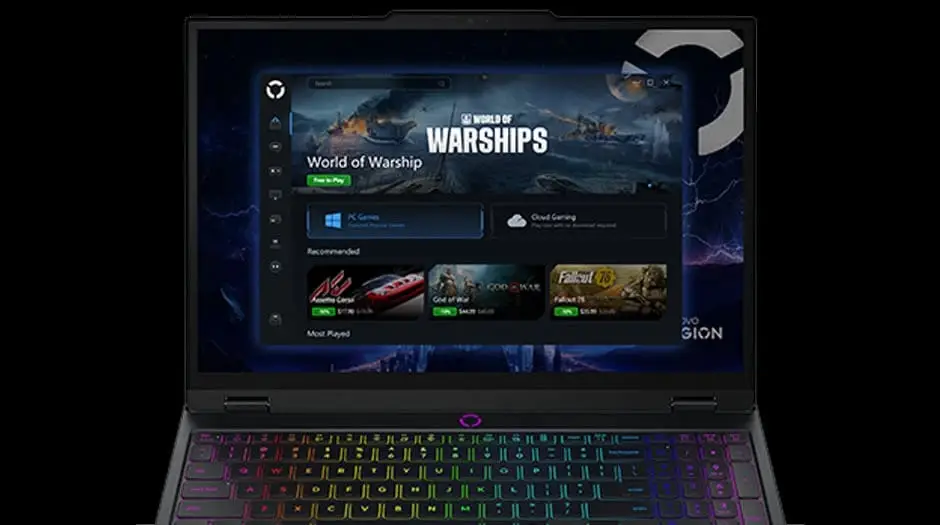 Notebook Lenovo Legion 9&ordf; generaci&oacute;n con procesador Intel Core i7, pantalla Full HD de 15 pulgadas, vista frontal