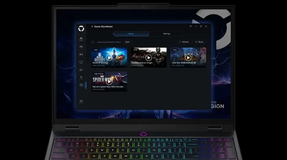 Notebook Lenovo Legion 9&ordf; generaci&oacute;n con procesador Intel Core i7, pantalla Full HD de 15 pulgadas, vista frontal