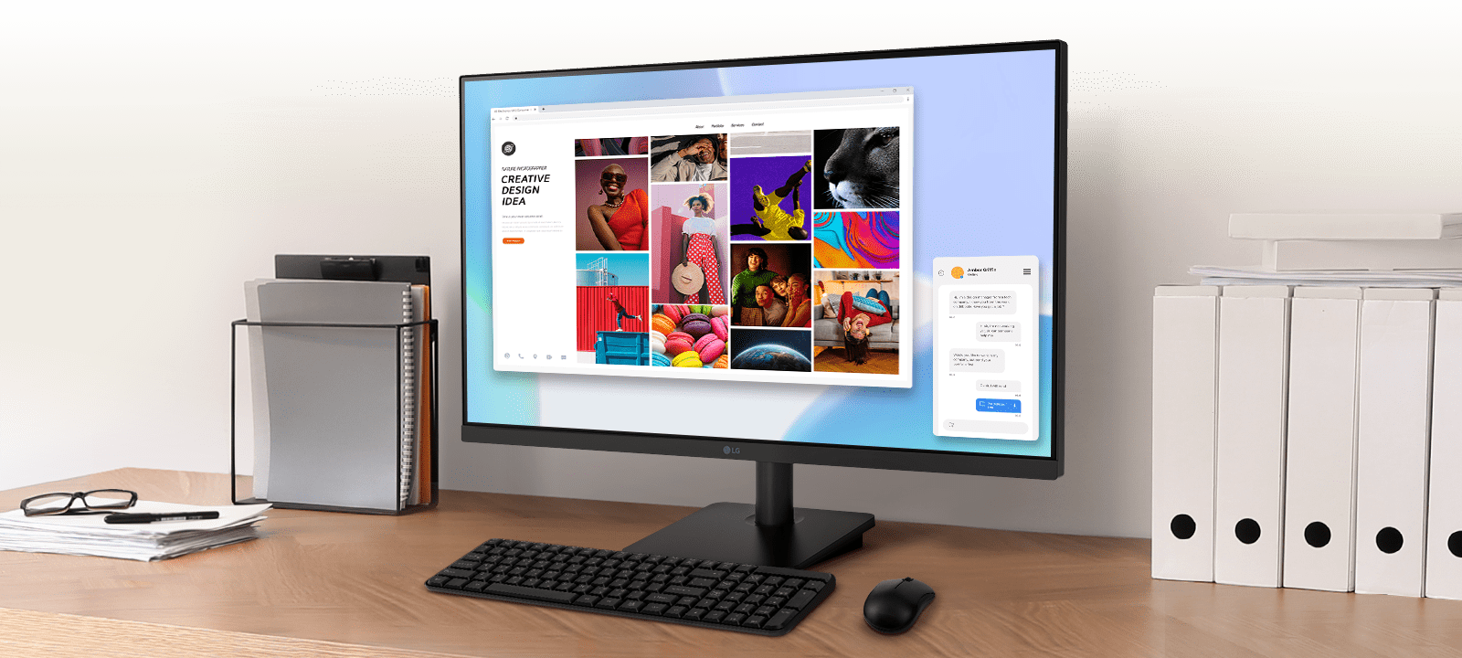 Monitor IPS de 27 pulgadas Full HD con dise&ntilde;o elegante y pantalla encendida mostrando colores vivos