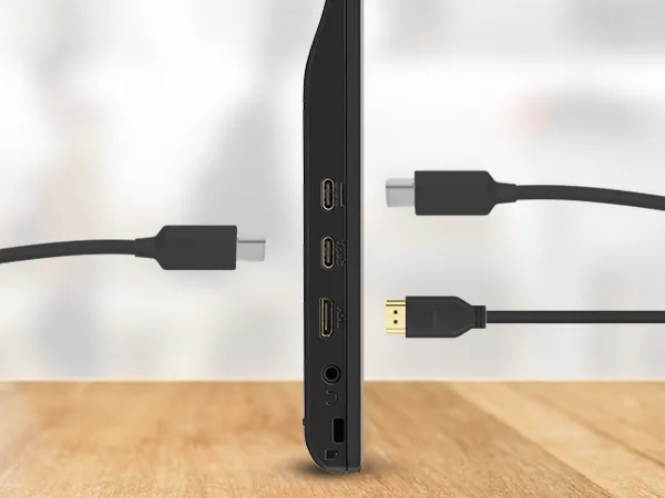Monitor port&aacute;til de 16 pulgadas Full HD conectado a laptop mediante cable USB-C