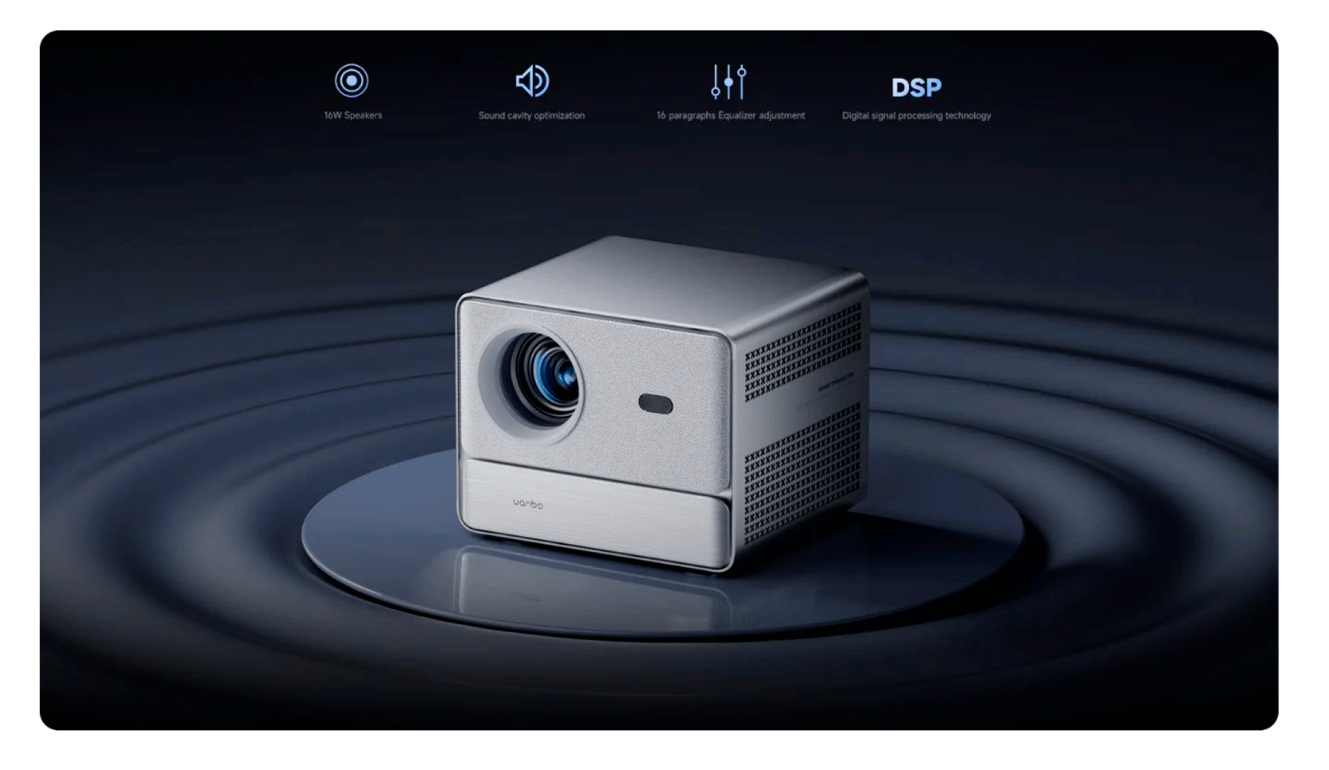 Vista superior del proyector Wanbo DaVinci 1 Pro destacando su dise&ntilde;o limpio