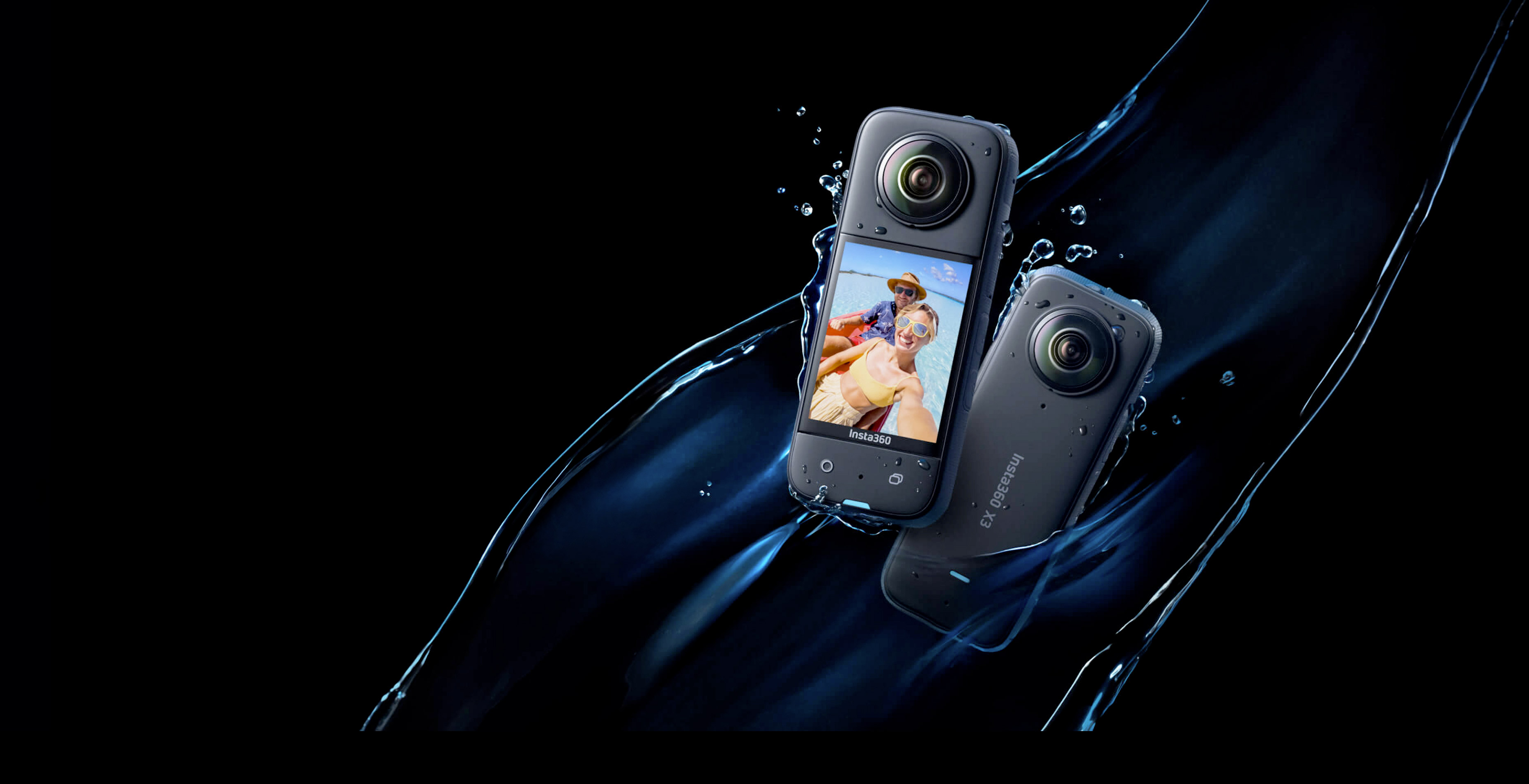 C&aacute;mara Insta360 X3 vista frontal con lentes duales para grabaci&oacute;n 360&deg;