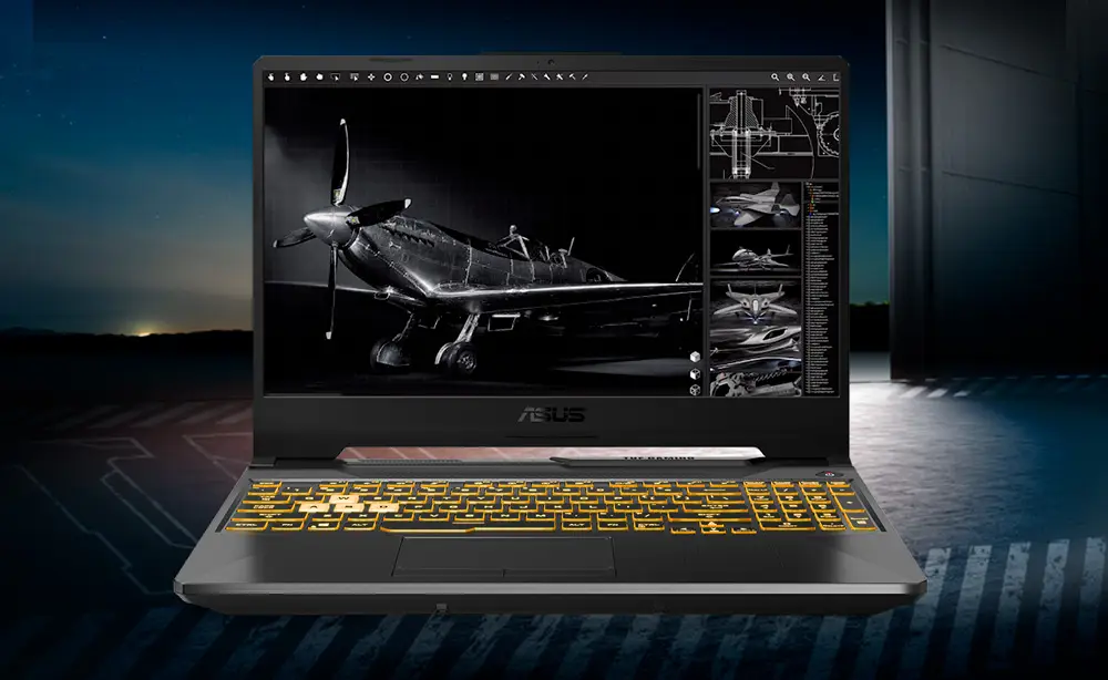 Notebook ASUS U9 ARL HX en &aacute;ngulo diagonal mostrando dise&ntilde;o estilizado y pantalla brillante